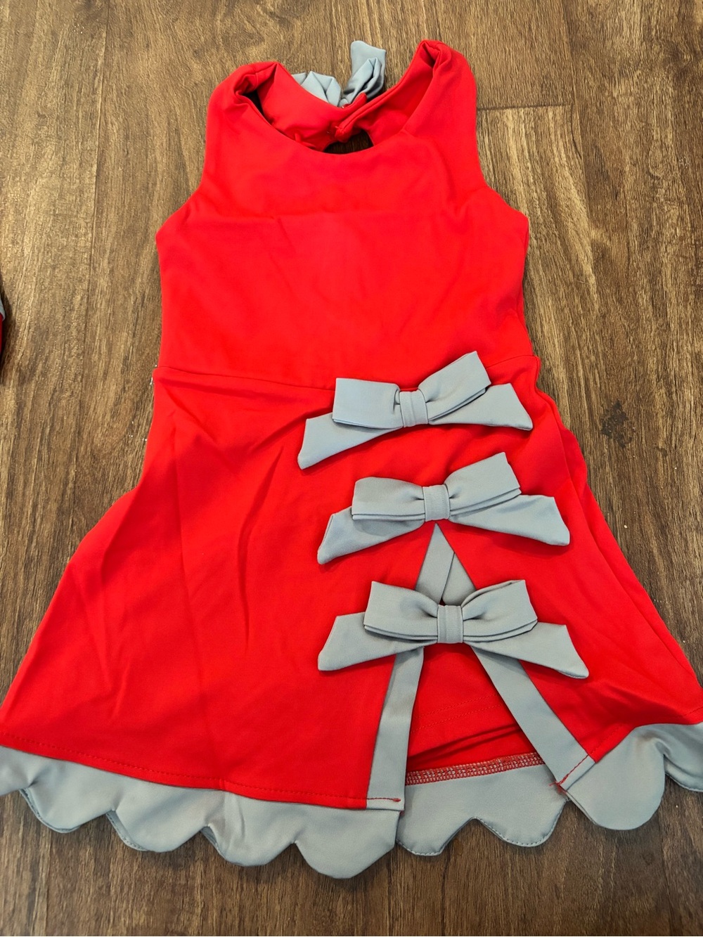 Girls Red Dress with Gray Bow Accents attached shorts
